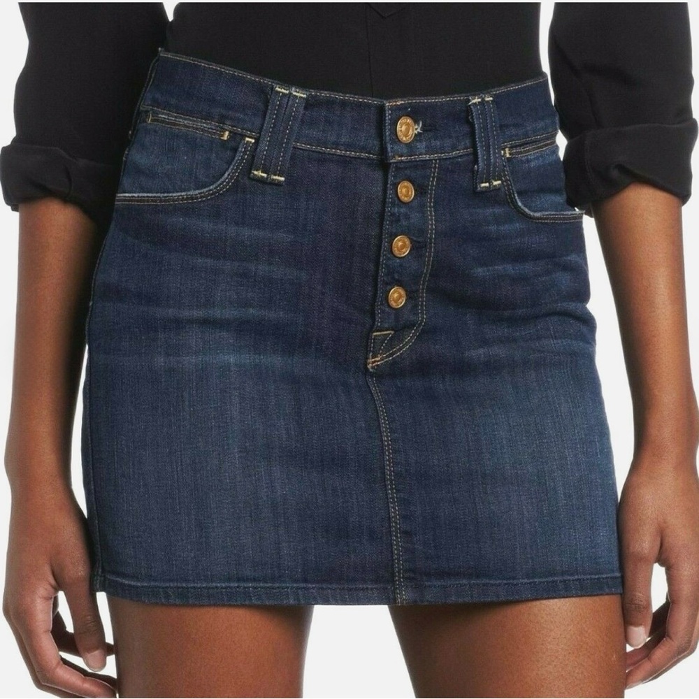 7 FOR ALL MANKIND Biancha Dark Wash Button Fly Denim Mini Skirt